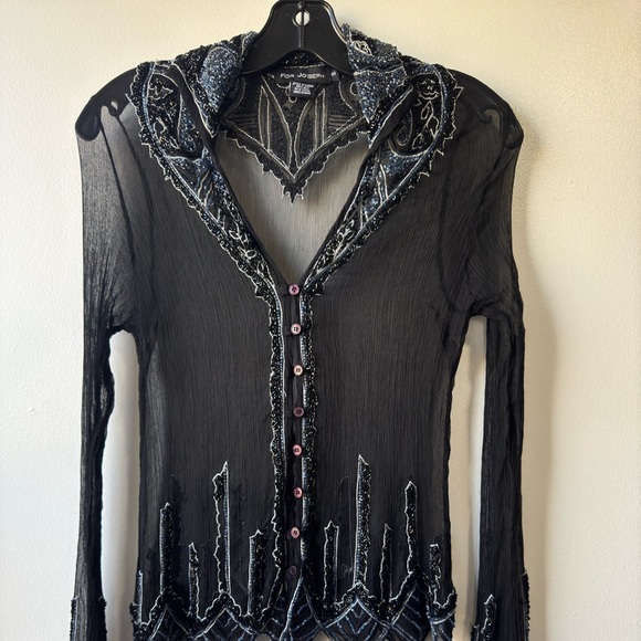 Vintage For Joseph Sheer Embellished Silk Top Sz S - Picture 4 of 16